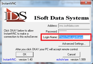 In this example, the login name you would tell ISoft is ThisIsTheLoginName